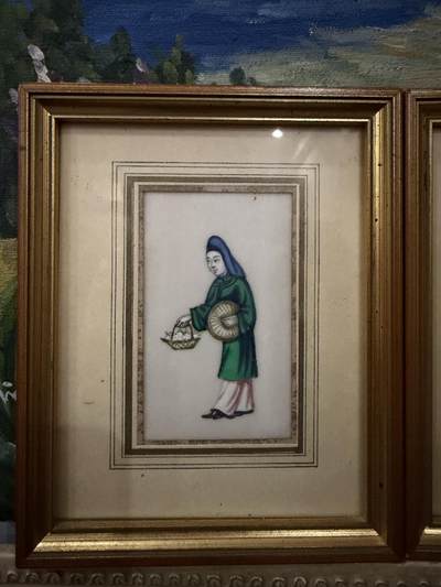 海外回流精品拍卖（五一专场） 法国回流清代通草花三副 尺寸：15.5cmX12.5cm，画芯尺寸：8.7cmX5.2cm，品相如图。