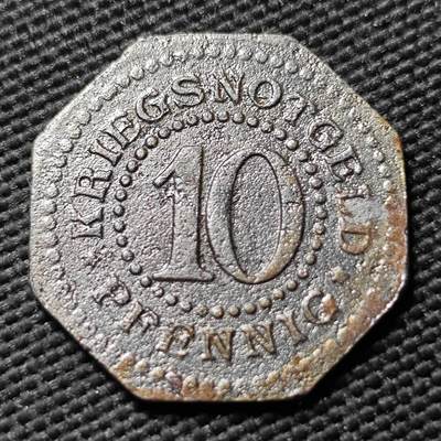 KK钱币收藏小铺  第397期 百期特怕（四拍之一） 2月预留时间 周末发货 - ND（1918）德紧施瓦茨堡-松德斯豪森 10芬尼铁币 