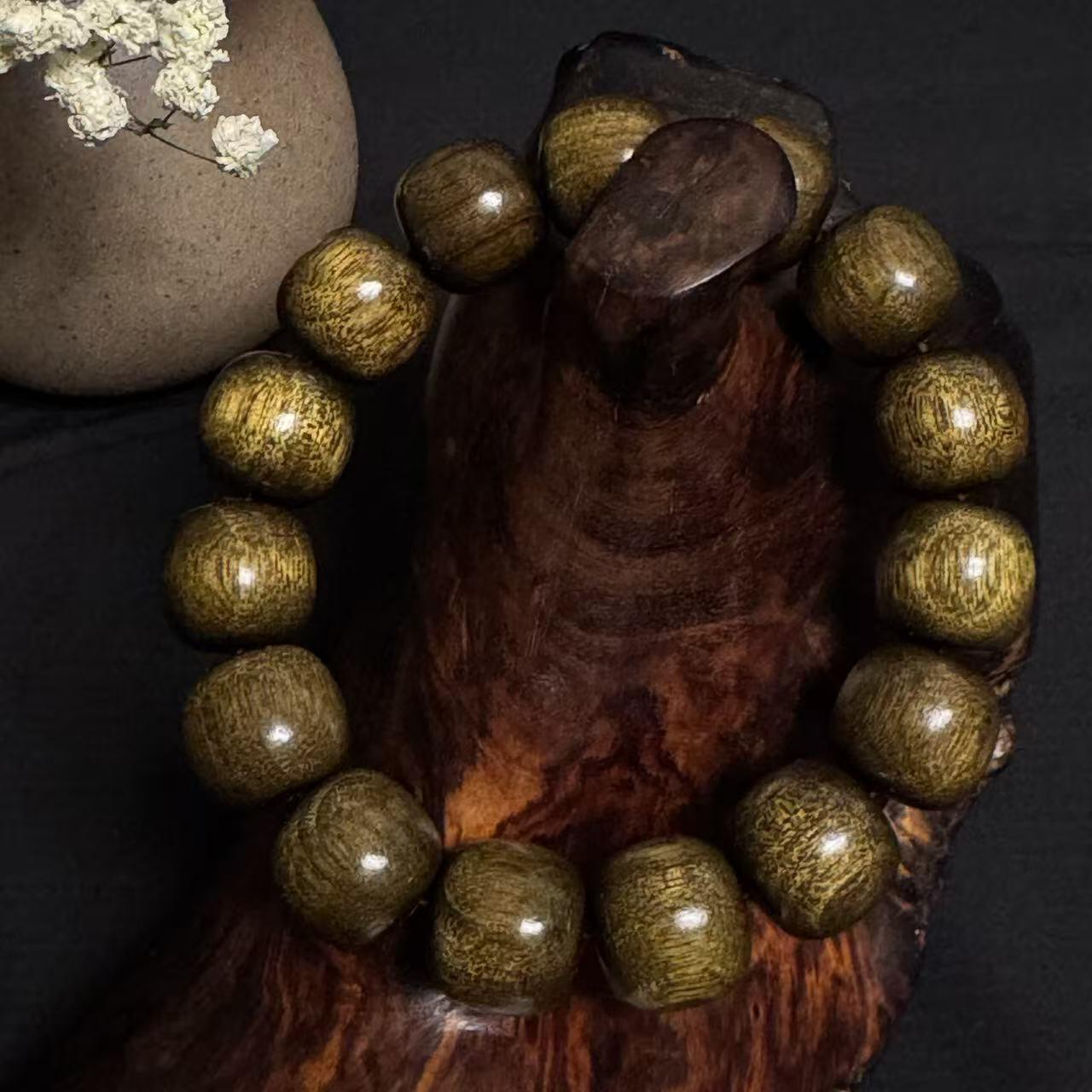 零元拍：金丝楠祖母绿老型珠手串，15.7/15MM 金丝满满，满手留香