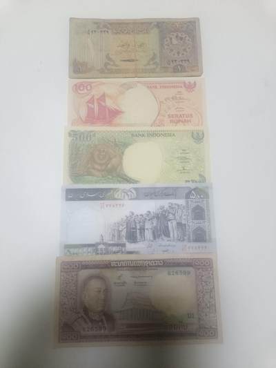 【20260212】非全新纸币和硬币第334场 - 亚洲国家5张纸币，有裂缝