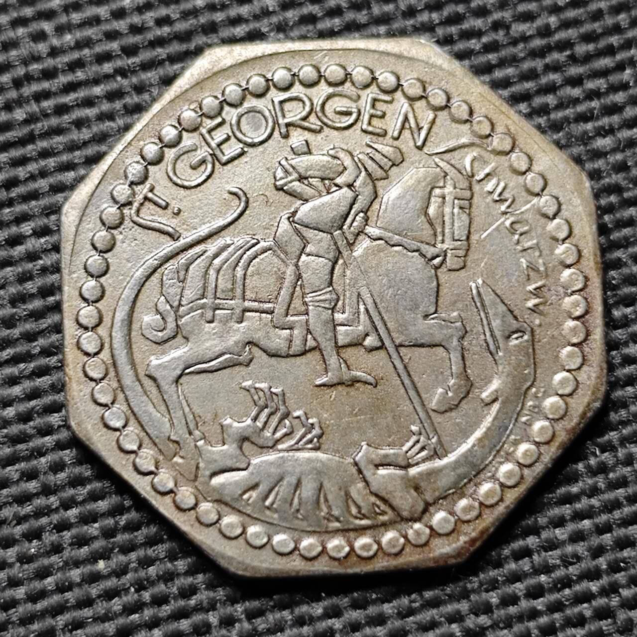 KK钱币收藏小铺  第397期 百期特怕（四拍之一） 2月预留时间 周末发货 1918 德紧圣乔治伊姆施瓦茨瓦尔德  10芬尼铁币