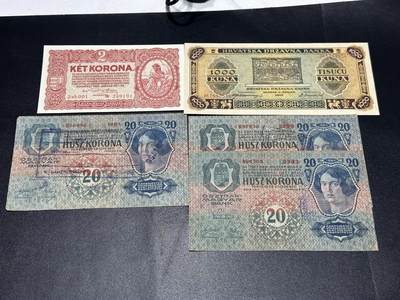 《外钞收藏家》第六百一十期（新年假期场/年后快递恢复正常再发货）（长期征集拍品、欢迎藏友们联系合作） - 1920年匈牙利2克朗+1943年克罗地亚1000库纳+1913年奥地利20克朗 匈牙利和克罗地亚较新 奥地利非全新