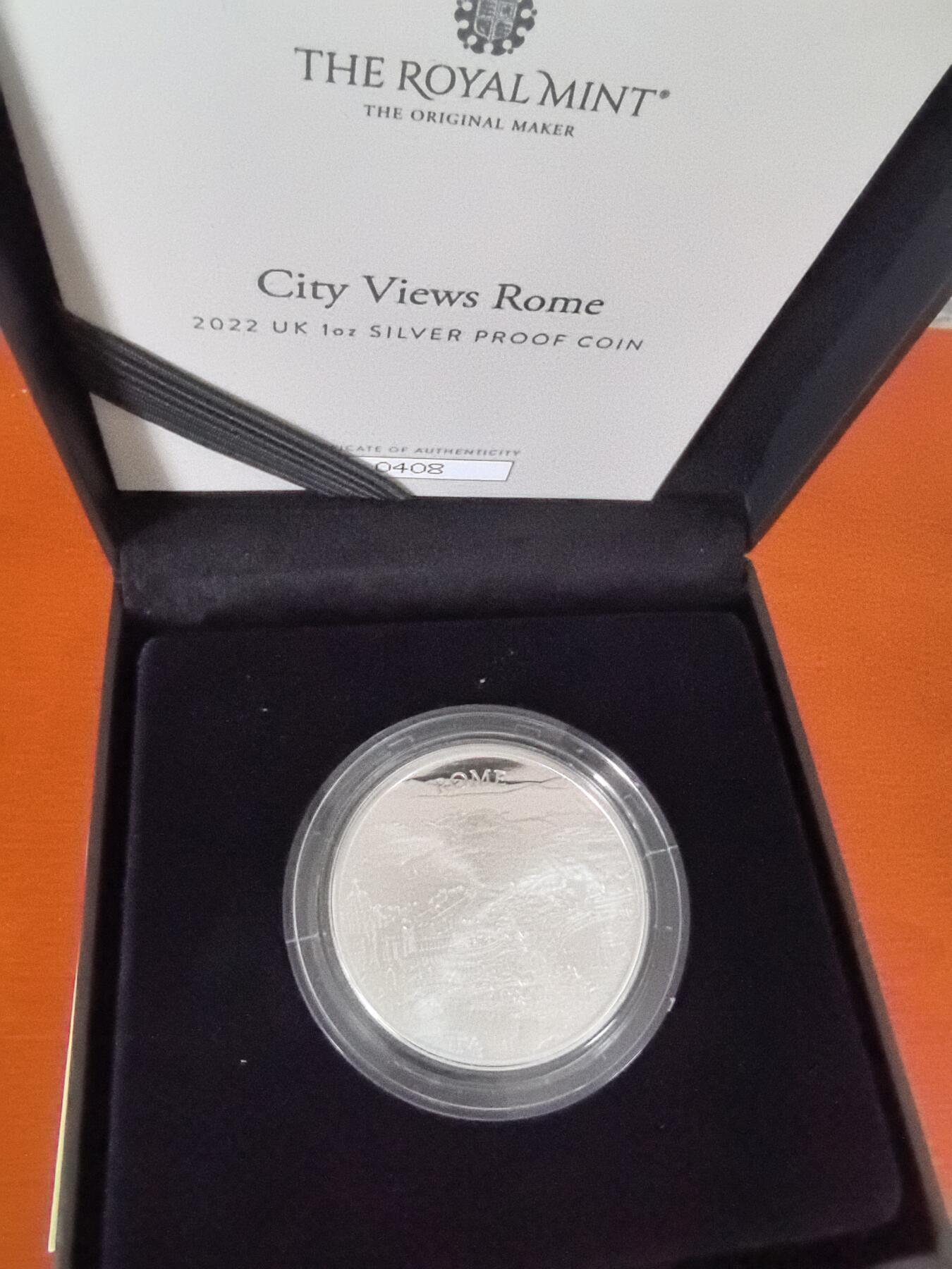 长老汇蛇年精选第一百场拍卖 2022英国罗马城景2英镑精制银币，1盎司999银，盒证全，2000枚