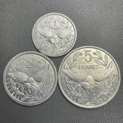 回流0301 - 法属新喀里多尼亚1997-2001年1、2、5法郎3枚 国鸟鹭鹤