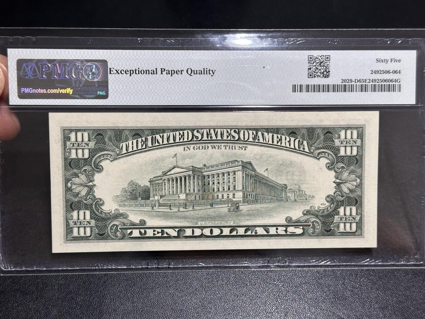 《外钞收藏家》第六百一十期（新年假期场/年后快递恢复正常再发货）（长期征集拍品、欢迎藏友们联系合作） 1990年美国小头版10美元 PMG65 无4