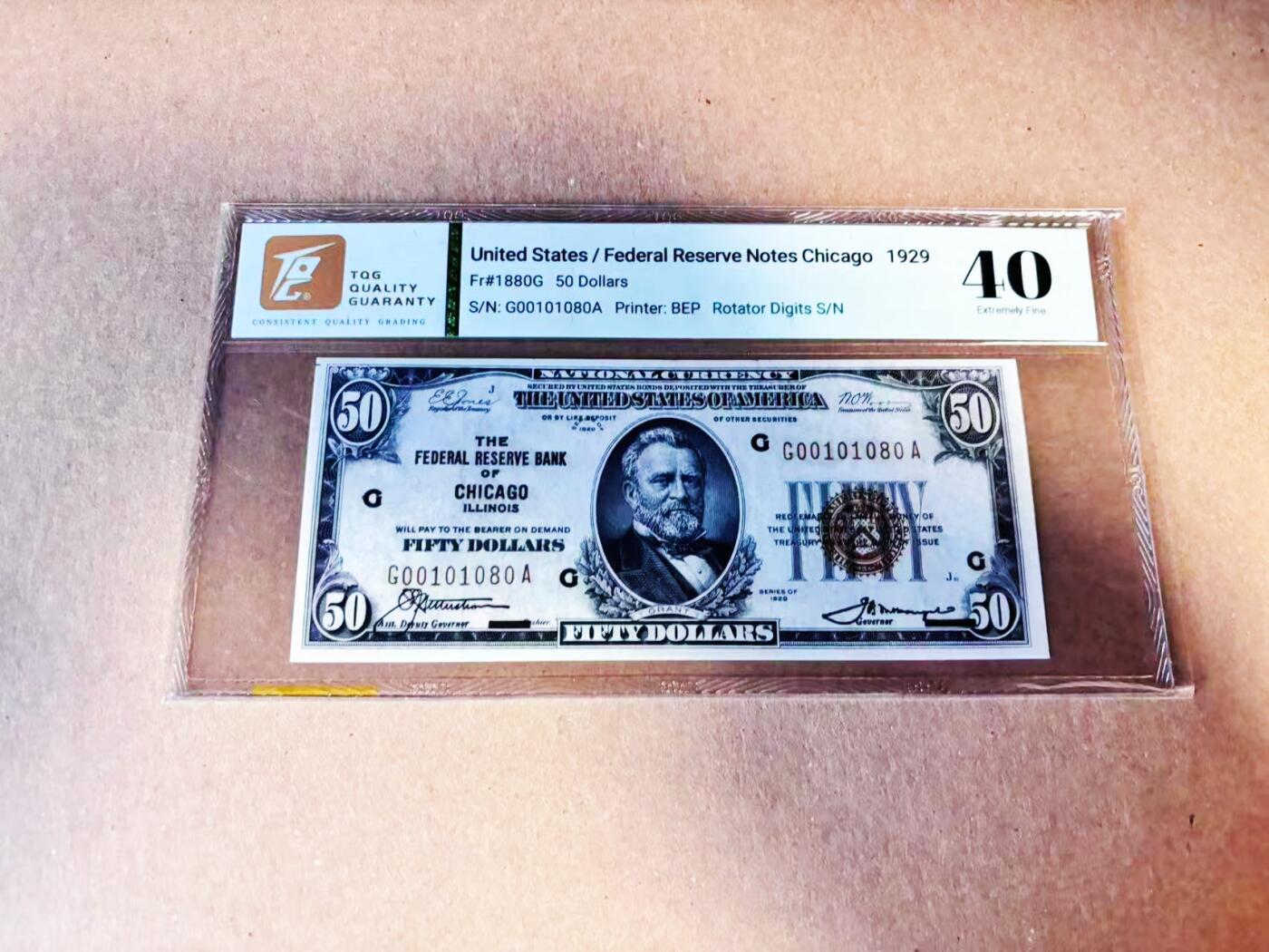 【Blue Auction】世界纸币精拍第786期——18级TOP拍卖/信誉/品质/专业/高效💫(年前收官场） 【倒置号】美国1929年50美金 芝加哥版 TQG40