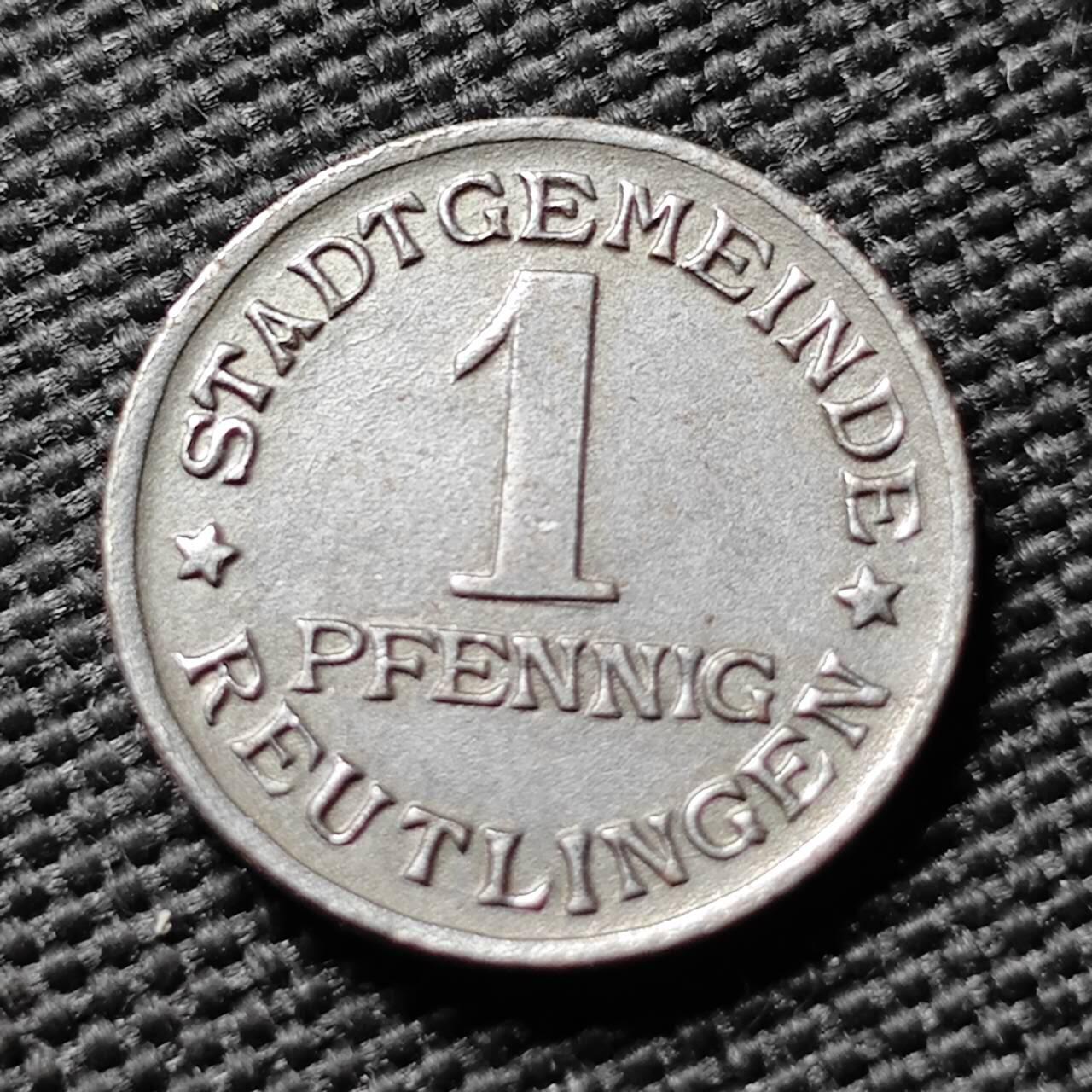 KK钱币收藏小铺  第397期 百期特怕（四拍之一） 2月预留时间 周末发货 1920 德紧 罗伊特林根市 1芬尼铁币 