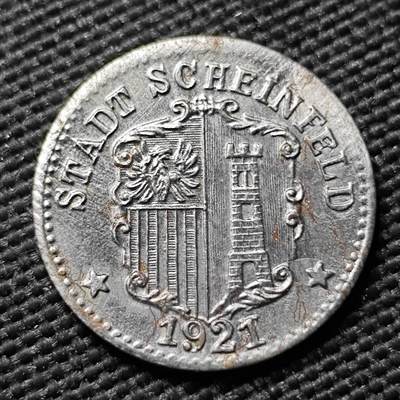 KK钱币收藏小铺  第397期 百期特怕（四拍之一） 2月预留时间 周末发货 - 1921 德紧巴伐利亚州沙因费尔德市 5芬尼铁币 