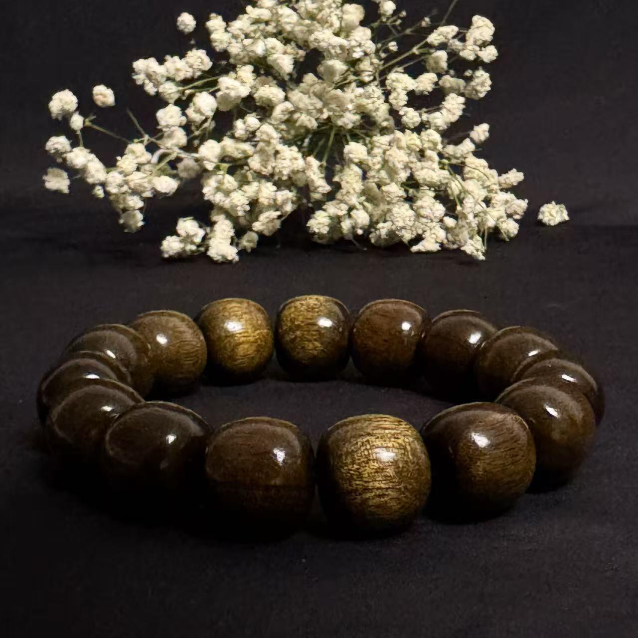 零元拍：金丝楠祖母绿老型珠手串，15.7/15MM 金丝满满，满手留香