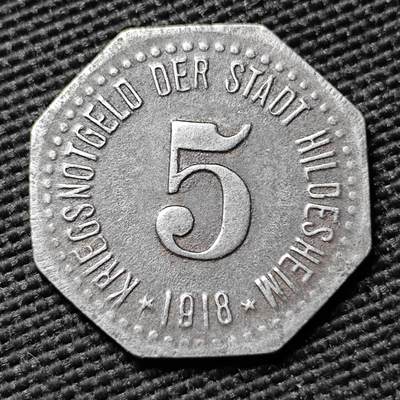 KK钱币收藏小铺  第397期 百期特怕（四拍之一） 2月预留时间 周末发货 -  1918 德紧希尔德斯海姆市 5芬尼铁币