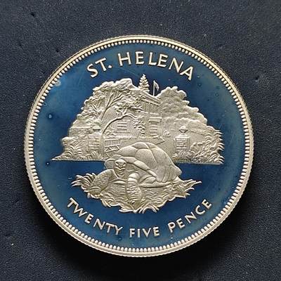 【全场包邮】纯粹捡漏拍503场 - 【女王登基25周年系列】圣赫勒拿1977年25便士克朗型精制纪念银币【38.5毫米28.28克92.5%】
