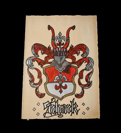 欢庆春节！戎马世界章牌大赏第112期春节大拍  德专场 - 海军中将威廉·沙克的家族纹章的设计稿  纯手绘，稿纸透光能看到防伪纹