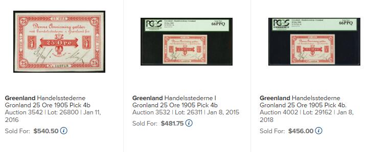 【Blue Auction】世界纸币精拍第786期——18级TOP拍卖/信誉/品质/专业/高效💫(年前收官场） 【冠军分 热点地区 升值品种 三国纷争之年】格陵兰1905年25欧尔 北极熊 手签 1814年《基尔条约》规定丹麦将挪威割让给瑞典同时保留格陵兰、冰岛和法罗群岛 1905年挪威独立同时宣称此地归属 第一位抵达北极点美国极地探险家罗伯特・皮里也曾试图将岛上新发现地带纳入美国势力范围 PMG66EPQ