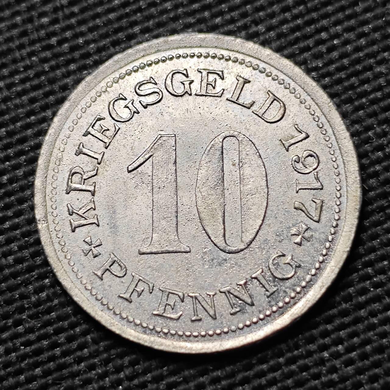KK钱币收藏小铺  第397期 百期特怕（四拍之一） 2月预留时间 周末发货 1917德紧 霍尔德市 10芬尼 镍镀锌币 