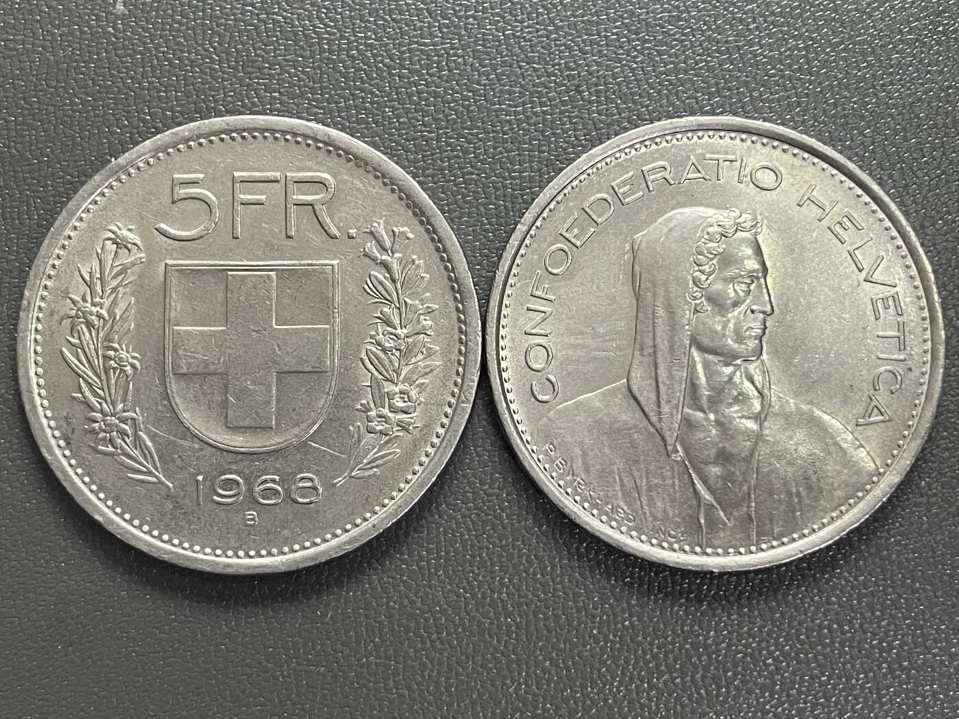 回流0301 瑞士1968年5法郎两枚