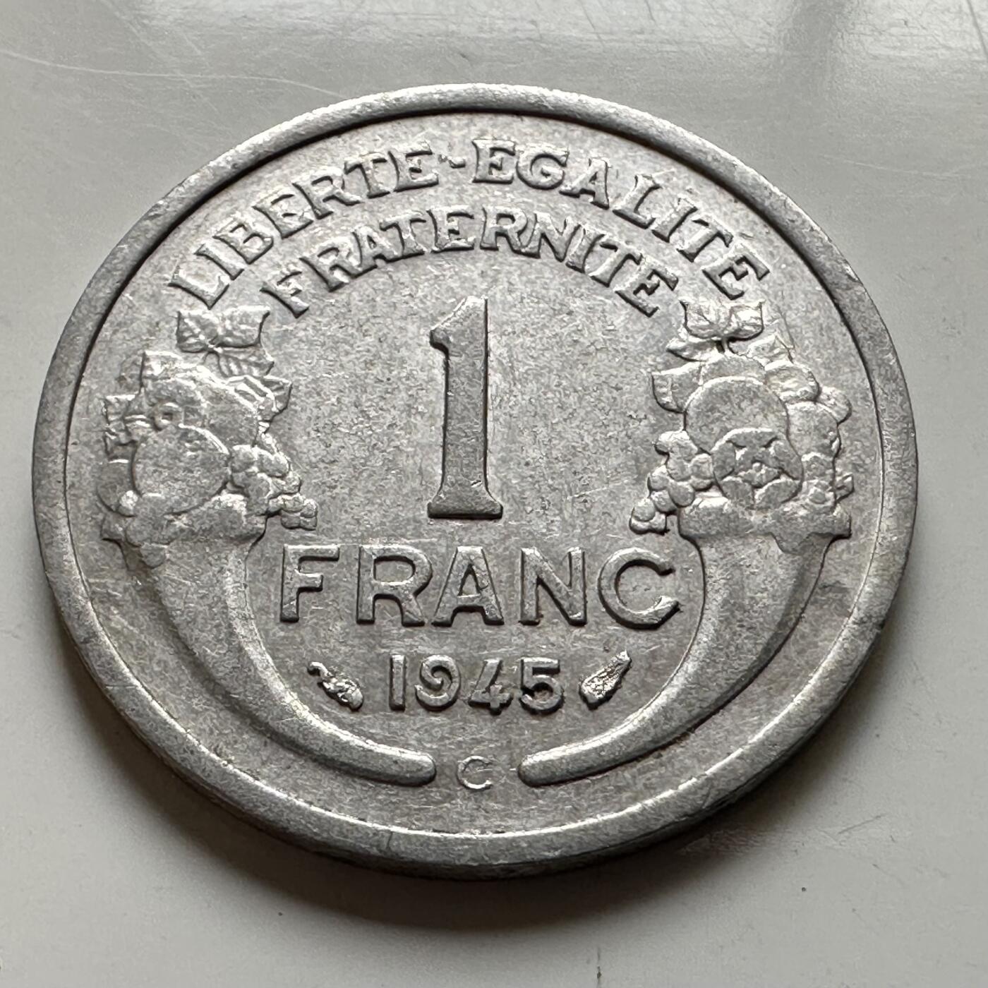 🌹外币初藏🌹🐯2026年第19场 快递已停，正月十五后再发 法国1945年一法郎 少见C版 卡昂造币厂