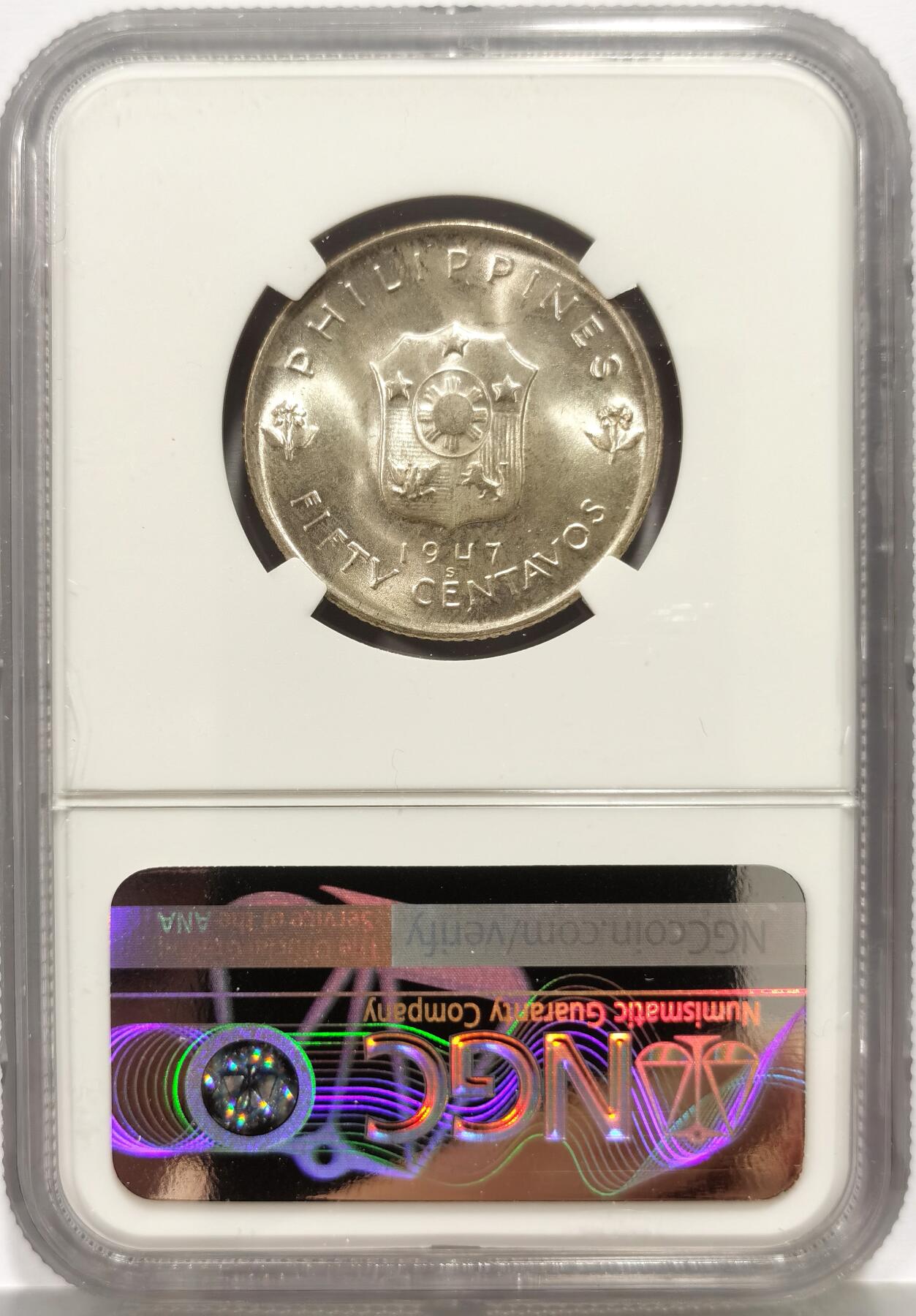 博洋堂蛇年收官专场暨第161期（全场包邮） NGC MS66 菲律宾1947年麦克阿瑟将军50分银币，转光丝滑，一步到位的好品相。