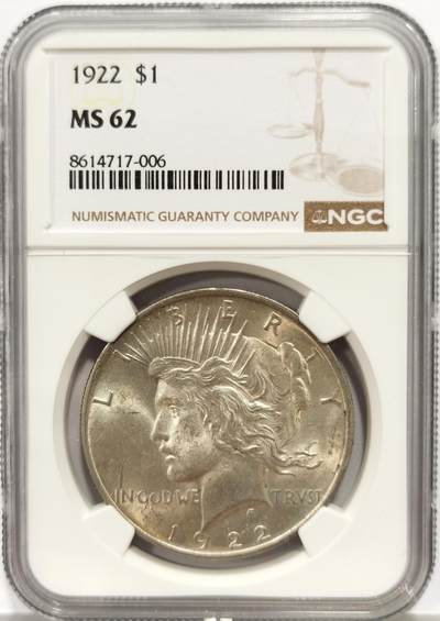 博洋堂蛇年收官专场暨第161期（全场包邮） - NGC MS62 美国1922年和平银币，背带金彩，转光十足。