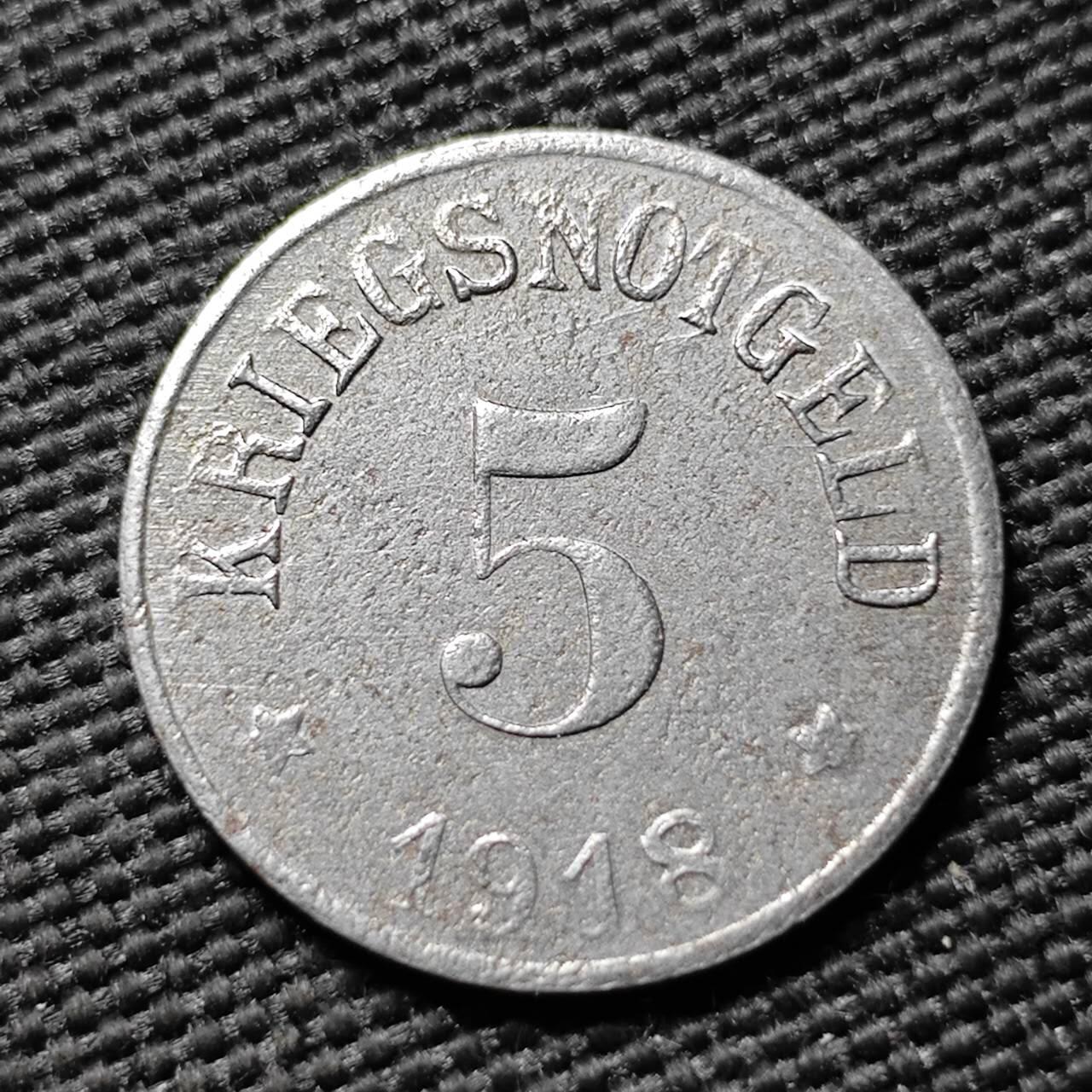 KK钱币收藏小铺  第397期 百期特怕（四拍之一） 2月预留时间 周末发货 1918 德紧罗特市 5芬尼铁币