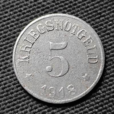 KK钱币收藏小铺  第397期 百期特怕（四拍之一） 2月预留时间 周末发货 - 1918 德紧罗特市 5芬尼铁币