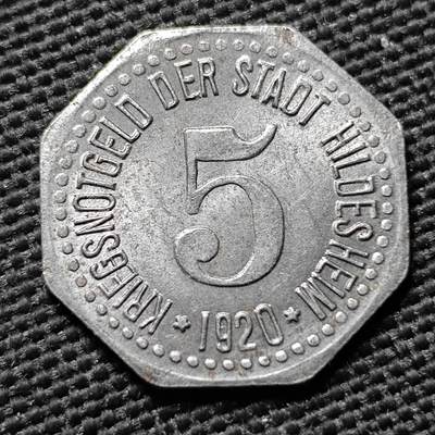 KK钱币收藏小铺  第397期 百期特怕（四拍之一） 2月预留时间 周末发货 - 1920 德紧希尔德斯海姆市 5芬尼铁币 
