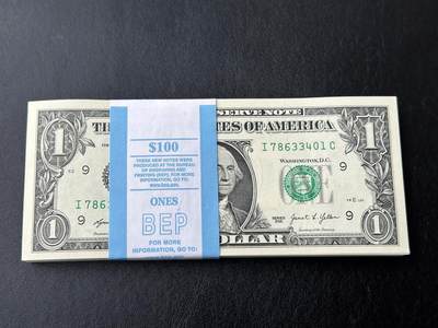 《外钞收藏家》第六百一十期（新年假期场/年后快递恢复正常再发货）（长期征集拍品、欢迎藏友们联系合作） - 2021年美国1美元 标准100连号 全新 尾401-500