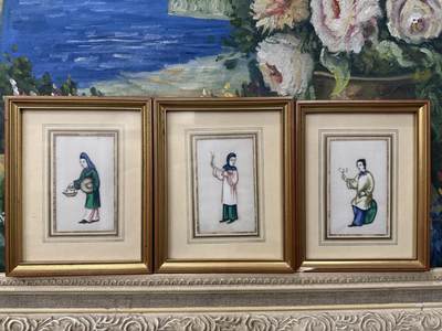 海外回流春节精品专场（二） - 法国回流清代通草花三副 尺寸：15.5cmX12.5cm，画芯尺寸：8.7cmX5.2cm。