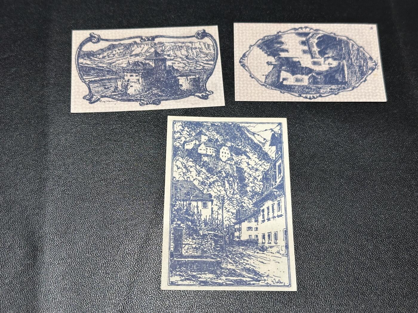 《外钞收藏家》第六百一十期（新年假期场/年后快递恢复正常再发货）（长期征集拍品、欢迎藏友们联系合作） 1920年列支敦士登10、20、50赫勒 3张一起 UNC-