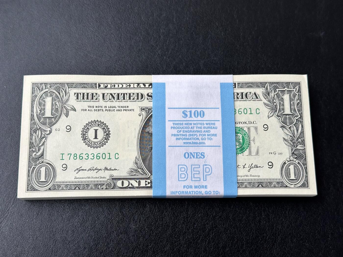 《外钞收藏家》第六百一十期（新年假期场/年后快递恢复正常再发货）（长期征集拍品、欢迎藏友们联系合作） 2021年美国1美元 标准100连号 全新 尾601-700