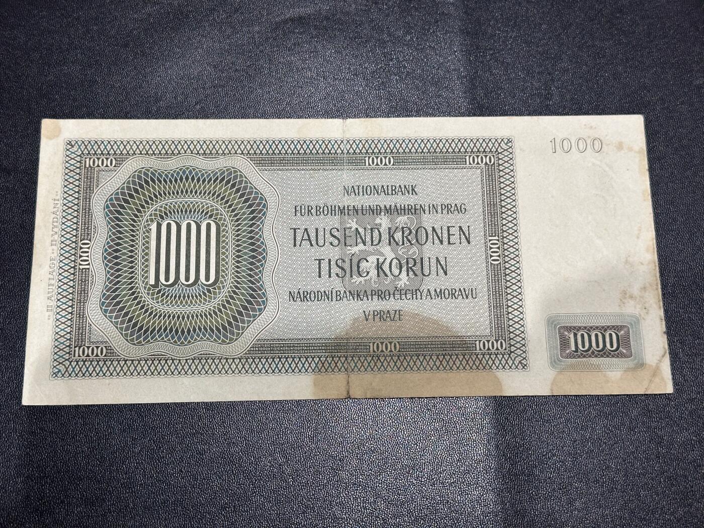《外钞收藏家》第六百一十期（新年假期场/年后快递恢复正常再发货）（长期征集拍品、欢迎藏友们联系合作） 1942年波希米亚和摩拉维亚1000克朗 非全新 品相如图