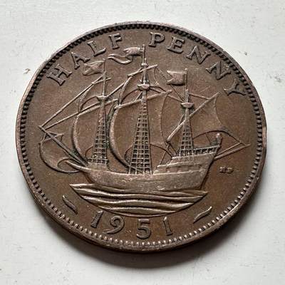 🌹外币初藏🌹🐯2026年第19场 快递已停，正月十五后再发 - 英国1951年1/2便士 半便士