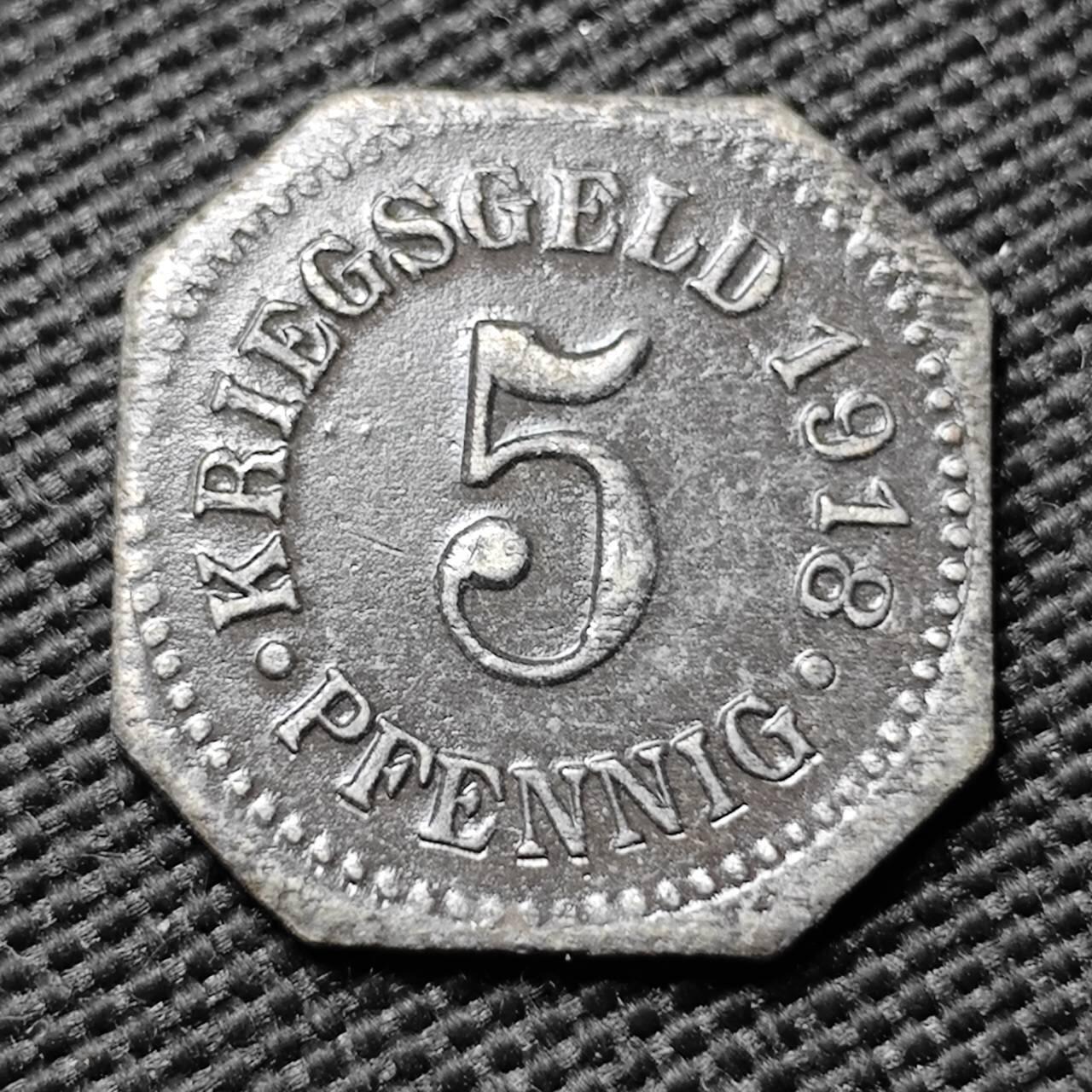 KK钱币收藏小铺  第397期 百期特怕（四拍之一） 2月预留时间 周末发货 1918 德紧西格玛林根 5芬尼铁币