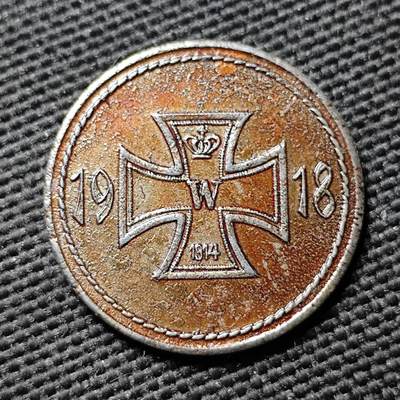 KK钱币收藏小铺  第397期 百期特怕（四拍之一） 2月预留时间 周末发货 - 1918 德紧昆策绍区 10芬尼铁币 铁十字图案