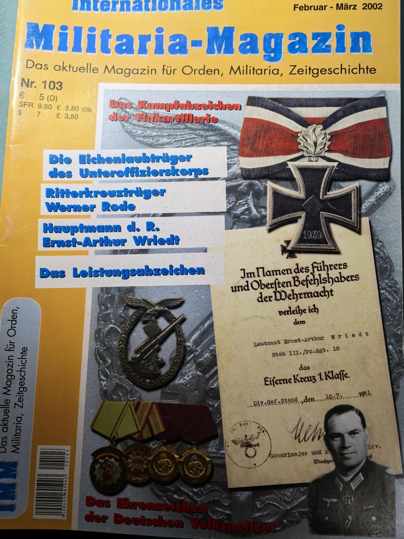 盛世勋华——号角文化勋章邮票专场拍卖第305期 德国出版 Militaria-Magazin杂志 2002年2/3月刊总第103期 58页