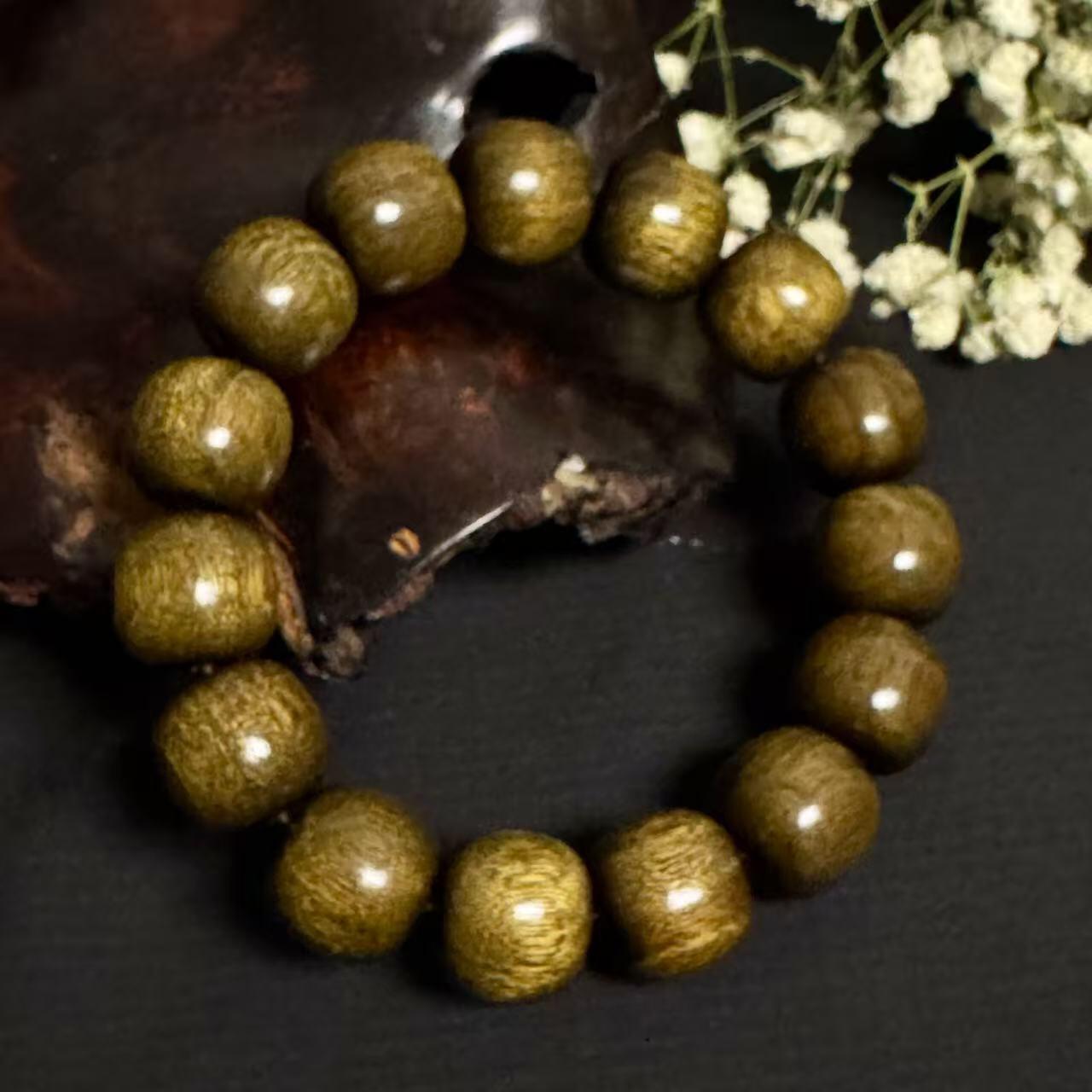 零元拍：金丝楠祖母绿老型珠手串，15.7/15MM 金丝满满，满手留香