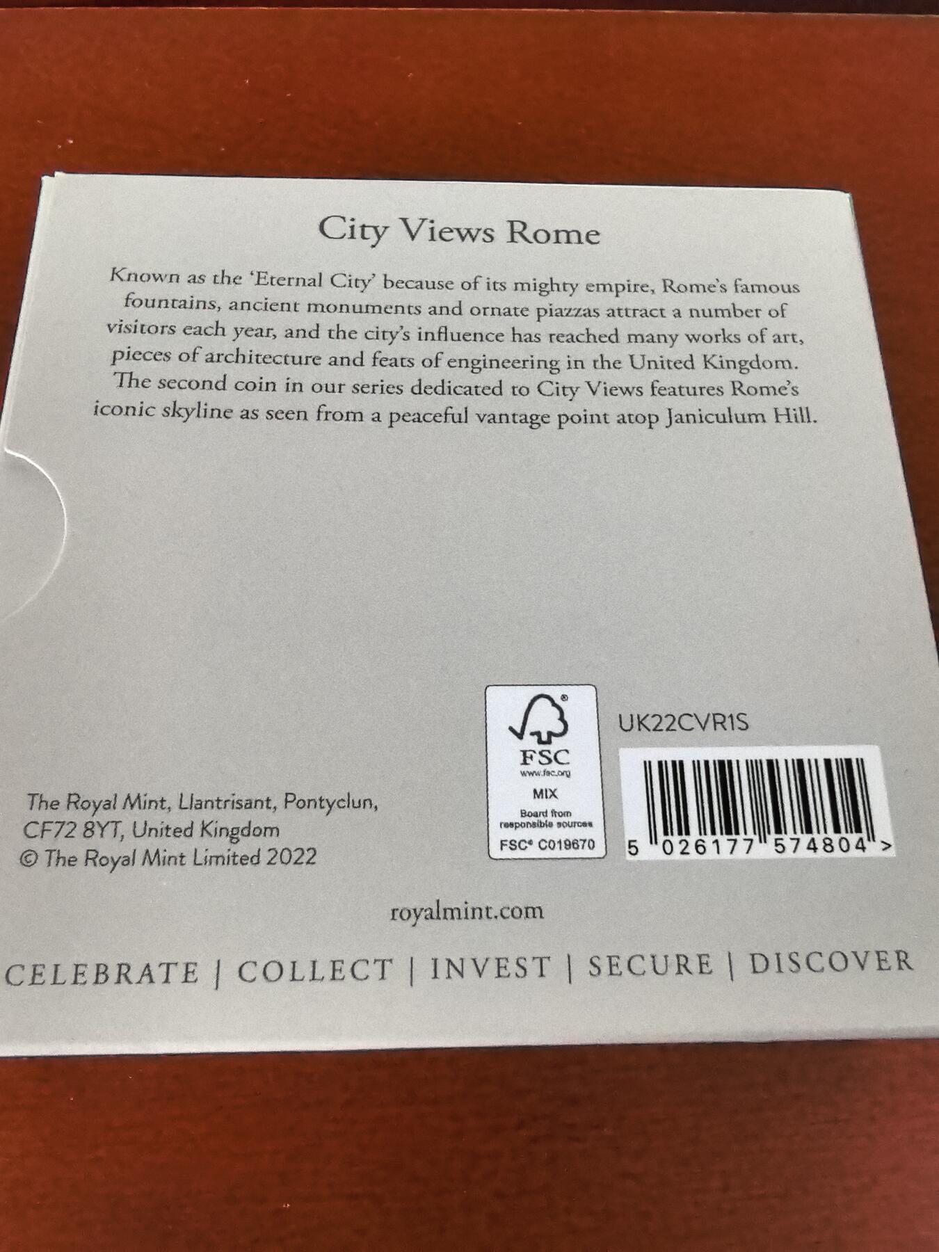 长老汇蛇年精选第一百场拍卖 2022英国罗马城景2英镑精制银币，1盎司999银，盒证全，2000枚