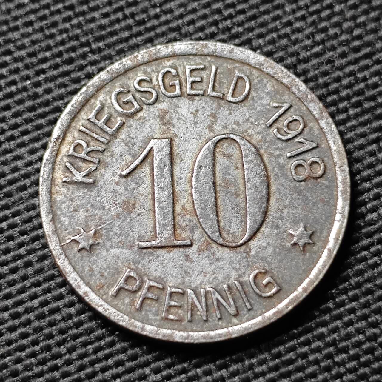 KK钱币收藏小铺  第397期 百期特怕（四拍之一） 2月预留时间 周末发货 1918 德紧席根市10芬尼 铁币