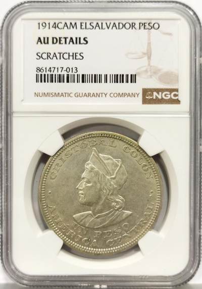 博洋堂蛇年收官专场暨第161期（全场包邮） - NGC AU 萨尔瓦多1914年一比索大银币，带光好品，非常少见的品种。