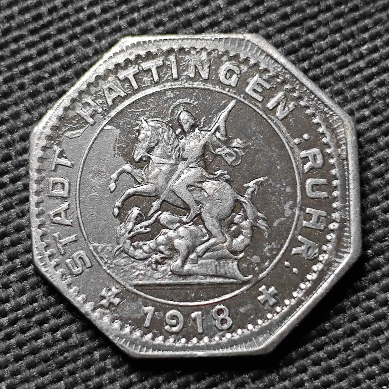 KK钱币收藏小铺  第397期 百期特怕（四拍之一） 2月预留时间 周末发货 1918 德紧哈廷根市 25芬尼铁币 乔治屠龙经典图案