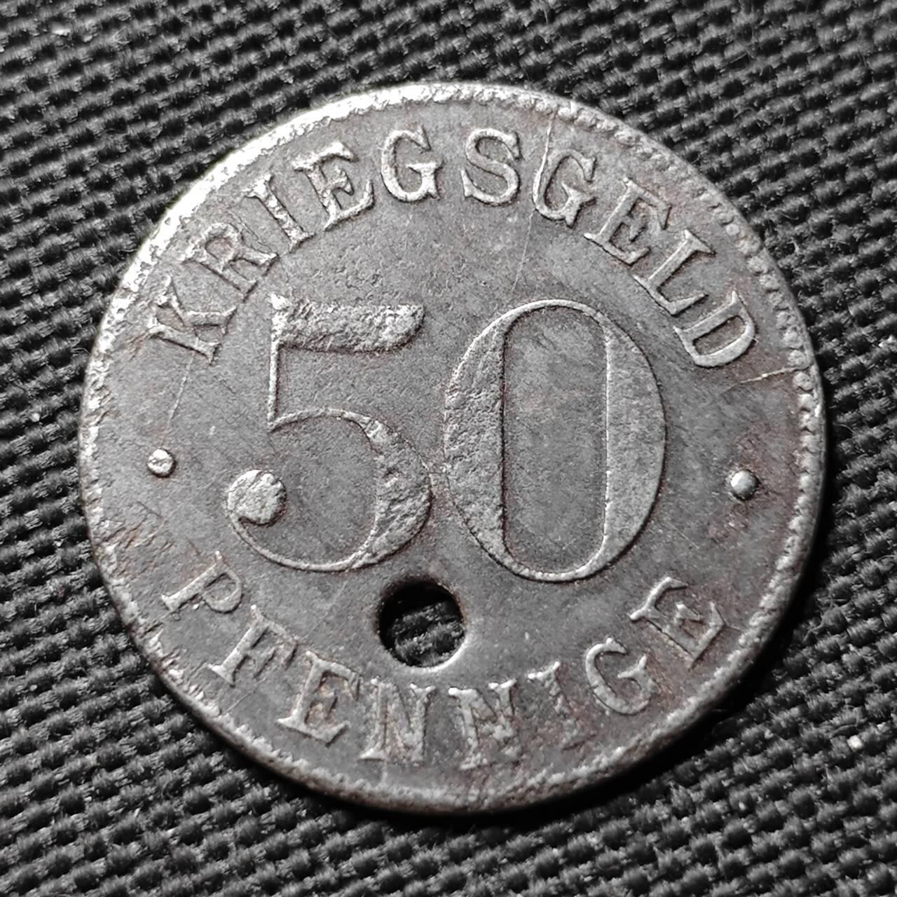 KK钱币收藏小铺  第397期 百期特怕（四拍之一） 2月预留时间 周末发货  ND(1918) 德紧海德堡市 50芬尼铁币