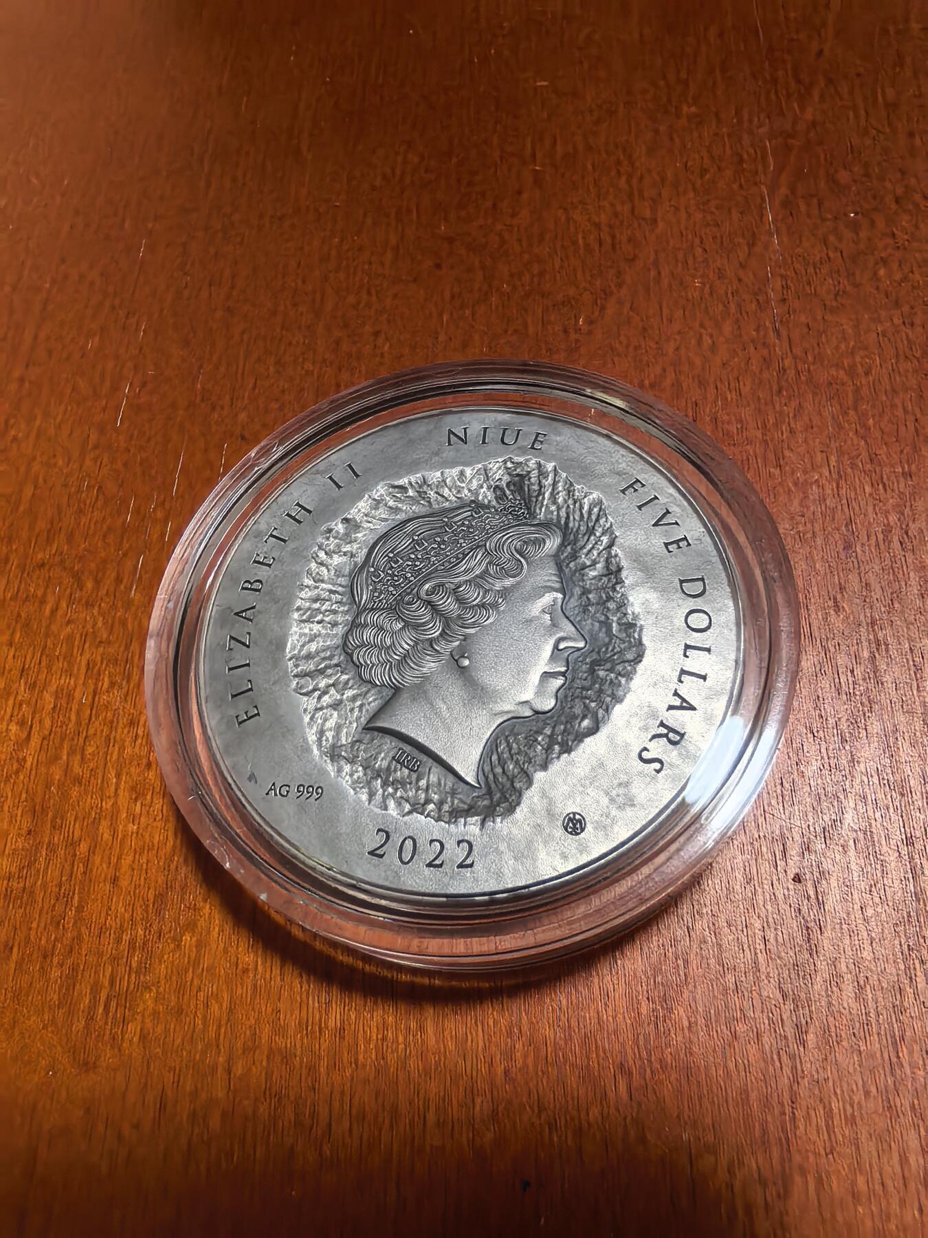 长老汇蛇年精选第一百场拍卖 2022纽埃大卫5元仿古高浮雕银币，2盎司999银，盒证全，500枚，立陶宛造币厂