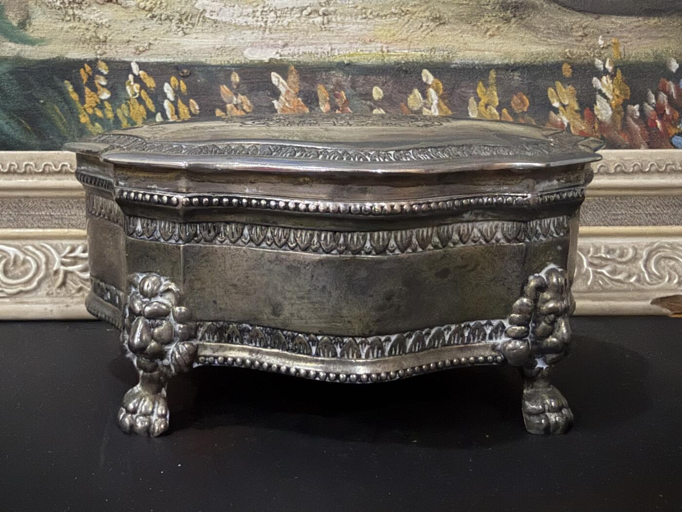 海外回流春节精品专场（一） 法国回流19世纪包银首饰盒（尺寸：15cmX13.5cmX7cm，760.3g，无银标）