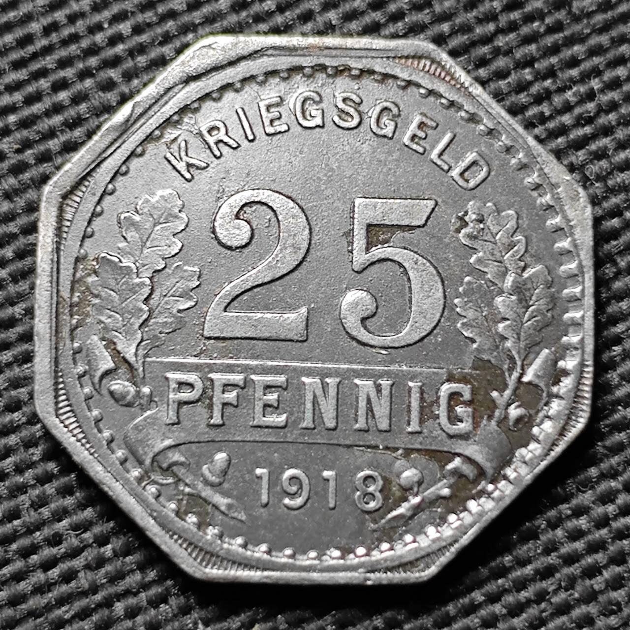 KK钱币收藏小铺  第397期 百期特怕（四拍之一） 2月预留时间 周末发货 1918 德紧哈廷根市 25芬尼铁币 乔治屠龙经典图案