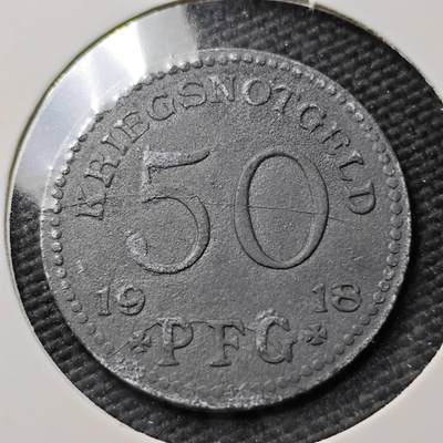 KK钱币收藏小铺  第397期 百期特怕（四拍之一） 2月预留时间 周末发货 -  1918 德紧鲁多尔施塔特 50芬尼锌币