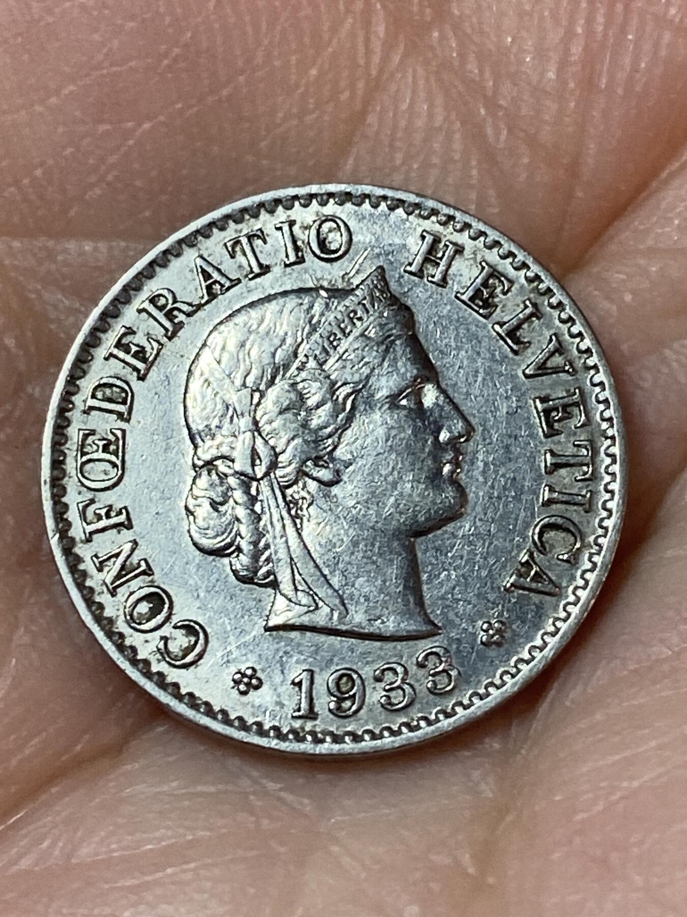 2026年第二十四场(总第一百九十三场）外国好品散币场(免佣金) 少见版本–瑞士🇨🇭1933年5拉彭(第四版，B标伯尔尼造，纯镍材质版)