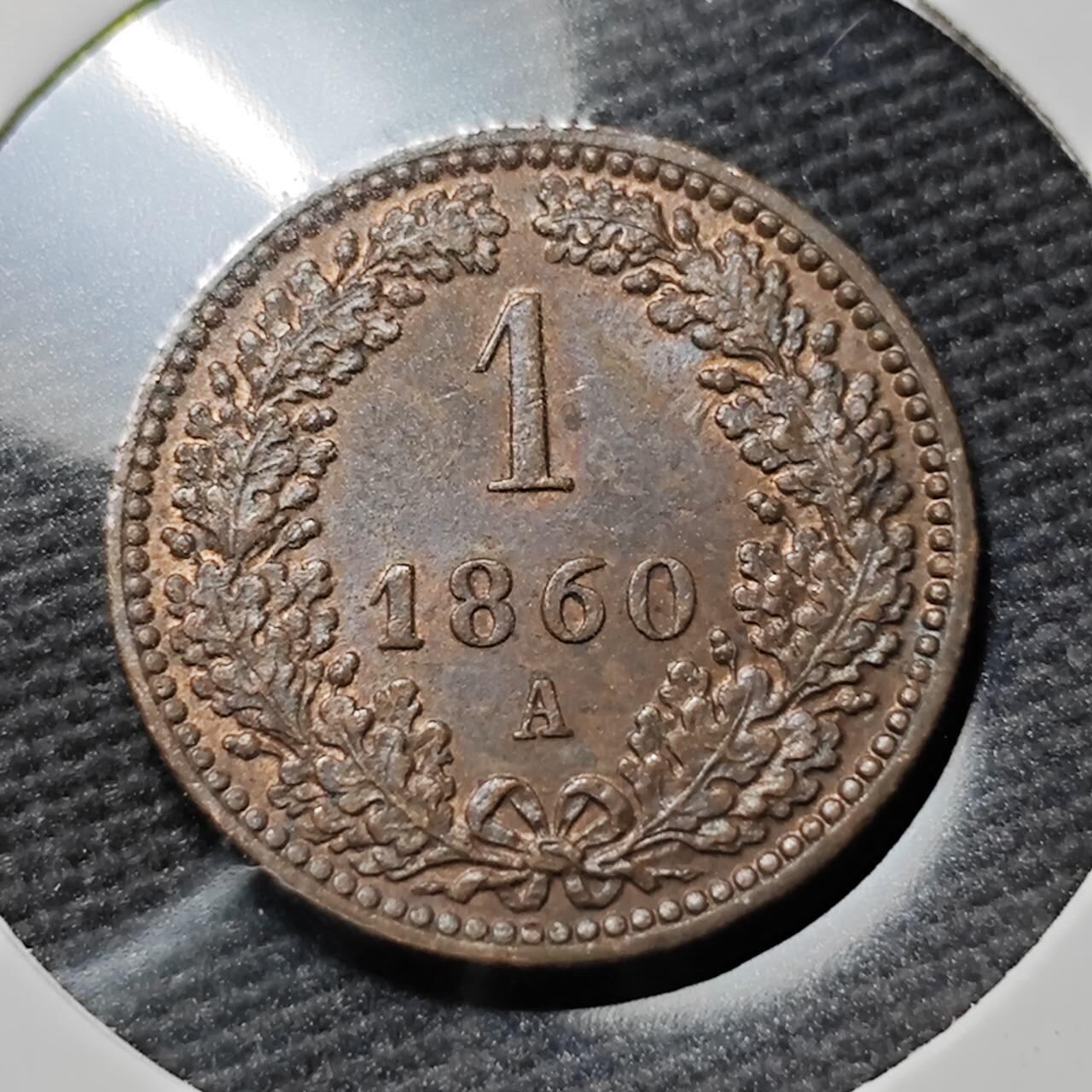 KK钱币收藏小铺  第397期 百期特怕（四拍之一） 2月预留时间 周末发货  1860年奥地利约瑟夫一世双头鹰1克鲁泽铜币 好品