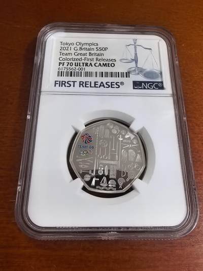 长老汇蛇年精选第一百场拍卖 -  2021英国东京奥运会50便士彩色精制银币，NGC PF70UC