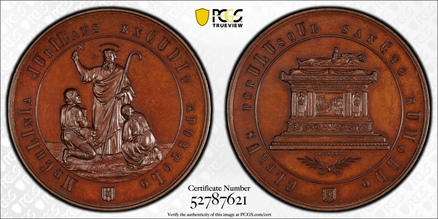 博洋堂蛇年收官专场暨第161期（全场包邮） PCGS MS65 比利时1875年圣伦布特大教堂纪念大铜章，唯一冠军分！