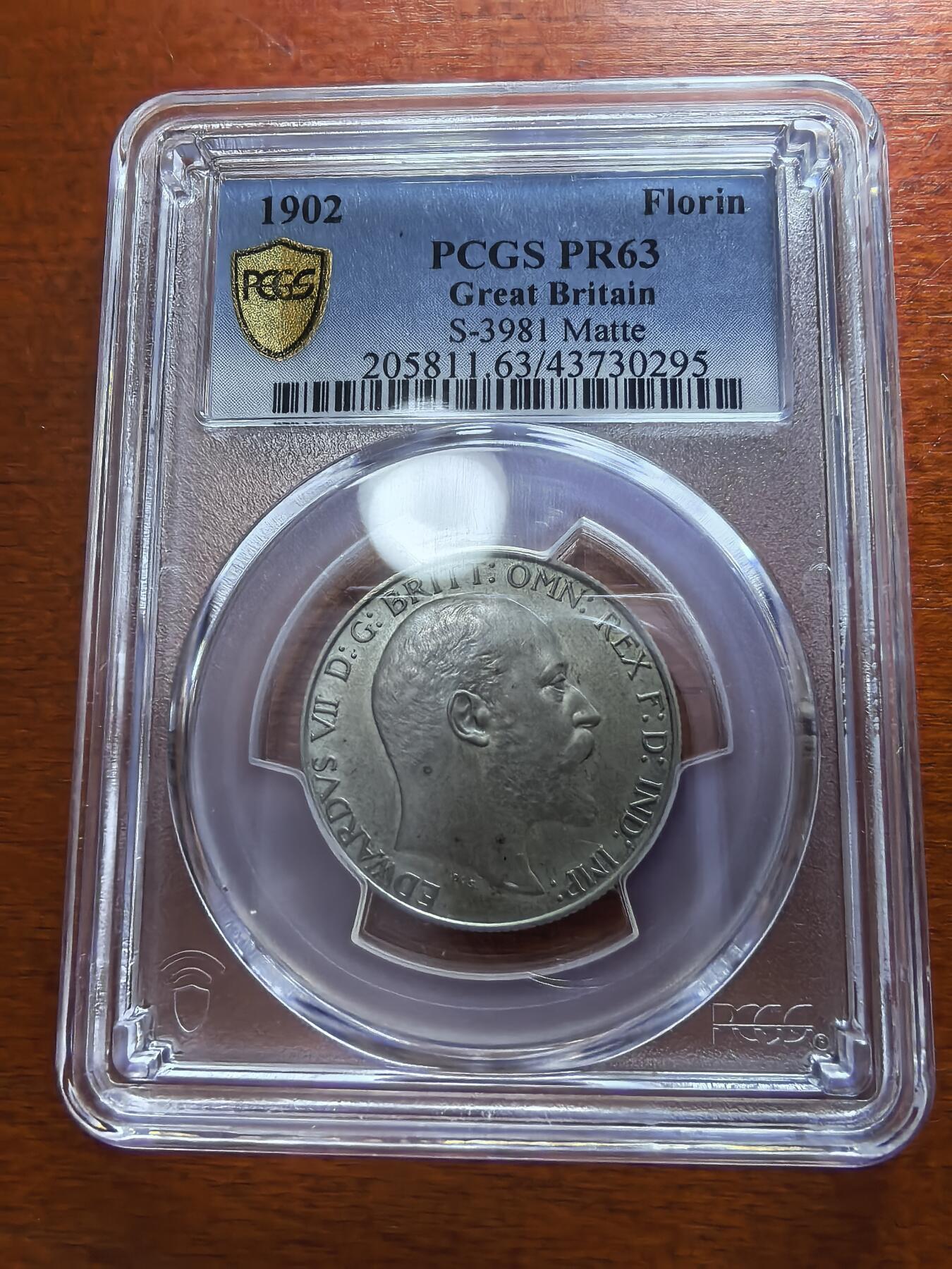 长老汇蛇年精选第一百场拍卖 1902 英国爱德华七世海神2先令精制磨砂银币，PCGS PR63MATTE，英系收藏必备