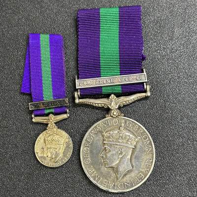 西秦中古拍卖第七十七期 2026马年新春专场 本场拍品年初九发出 - 英国长期服役奖章 带迷你章 均为银制 乔治六世版 巴勒斯坦1945-48勋条